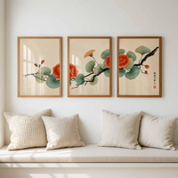 HAOWAI OEMODM 3pcs Seni Dinding Ginkgo Jepang, Cetakan Botani Japandi, Dekorasi Poster Bunga Ginkgo Vintage, Dekorasi Rumah Netral