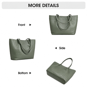 Nouveau sac fourre-tout en cuir PU tissé pour femmes, grande capacité, imperméable et style vintage, sac à main multi-usages pour le shopping/les voyages - Product Image 3