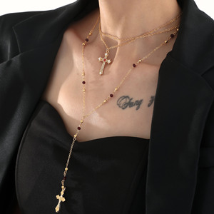 American Cross-border New Ethnic Tai Silver Chains Moda Light Luxury Cross Pendant Fringe Long 3-piece Set Jewelry - Product Image 1