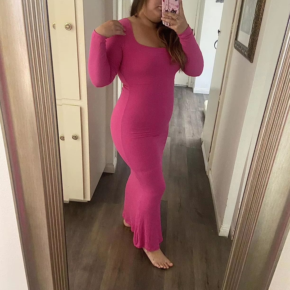 white christmas dresses Basic Bae Built-In Shapewear Square Neck Long Sleeve Maxi Dress – Whimsy  Clothing main image 1