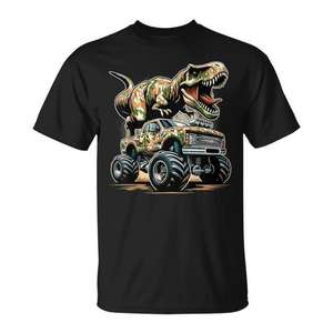 Camiseta de camuflaje militar con diseño de dinosaurio T Rex Monster Truck para niños pequeños - Product Image 1