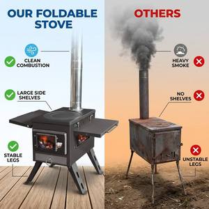 Poêle carré avec cheminée amovible, pieds pliables, étagère double latérale, poêle <span class=keywords><strong>de</strong></span> cuisson et <span class=keywords><strong>de</strong></span> chauffage extérieur pour jardin - Product Image 6
