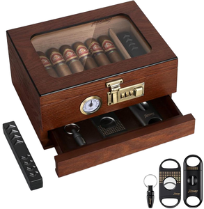 Biểu Tượng Tùy Chỉnh Thủ Công MDF Cigar <span class=keywords><strong>Humidor</strong></span> Trường Hợp Chất Lượng Glass Top <span class=keywords><strong>Divider</strong></span> Với Kỹ Thuật Số Ẩm Kế Gỗ Lưu Trữ Hộp - Product Image 1