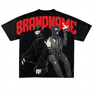 Oversized Graphic T <b>Shirt</b> <b>Men</b> <b>Black</b> Streetwear <b>Short</b> <b>Sleeve</b> Crew Neck Back Print Masked Character Tee - Product Image 1