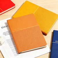 Carnet à couverture rigide en cuir PU à rayures diagonales A5/A6/A7, 100 feuilles, papier ligné beige 80g, reliure cousue, marque-page en ruban