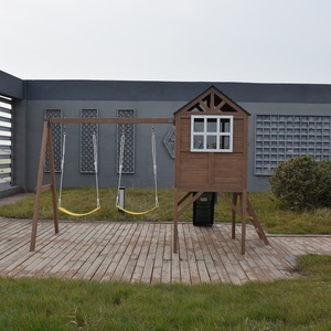 ชุดสนามเด็กเล่นไม้สำหรับสวนหลังบ้าน พร้อมบ้านเด็กเล่น สไลเดอร์ และชิงช้าคู่ - Product Image 5