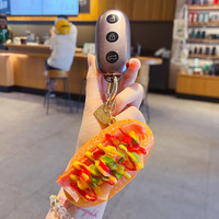 Porte-clés créatif en forme de pain à hot-dog américain simulé, jouet alimentaire en PU, pendentif amusant pour sac, mini-cadeau pour voiture