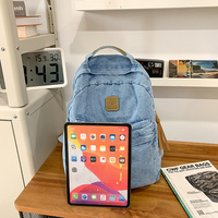 Tas Ransel Denim Kapasitas Besar Anti Air Unisex Gaya Korea untuk Siswa SMP dan SMA