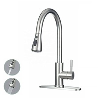 Robinet de cuisine moderne en acier inoxydable 304, monocommande, pivotant à 360 degrés, finition brossée, avec douchette extractible et cartouche céramique