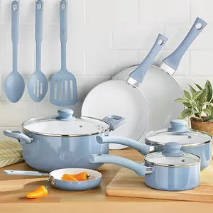 12pcs aluminium pots and pans white ceramic coated frying pan cookware sets easy to clean