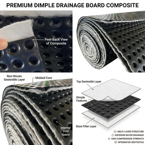 Tapis <span class=keywords><strong>de</strong></span> drainage à fossettes pour sous-sol, <span class=keywords><strong>rouleau</strong></span> <span class=keywords><strong>de</strong></span> 4' x 50' (1x20 m), 10 mm, pour drainage des zones à faible évacuation des eaux - Product Image 2