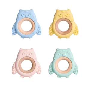 2024 Neueste Custom Cute BPA Free Lebensmittel qualität Silikon Baby Beiß ringe Holz DIY Still Halskette Charms Holz Beißring