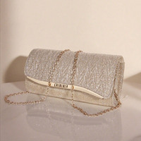 Pochette de mariage argentée scintillante pour femme, sac de soirée à rabat brillant avec chaîne métallique pour cocktail de mariage ou banquet