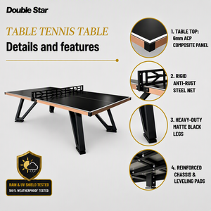 Table de tennis de table d'extérieur DOUBLE STAR, étanche, en aluminium ACP de 6 mm, personnalisable, protection solaire, vente en gros d'usine - Product Image 5