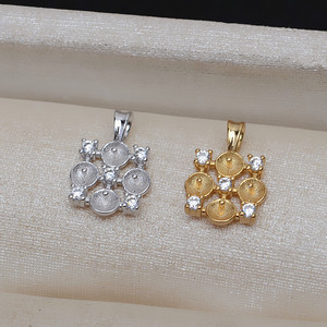 Pendentif en argent S925 avec 4 perles, 3,5-4 perles, accessoires de bijoux DIY pour femmes, support vide semi-fini - Product Image 2