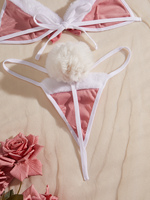 Set Lingerie Wanita Seksi Model Bunny Girl Tiga Potong, Bordir Tipis Tenun, Ramah Lingkungan, ODM