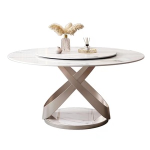 <strong>Legs</strong> Dining <strong>Table</strong> Stainless Steel Sintered Marble Stone Slate Tops Extendable Round Marble Home Furniture Modern Furniture