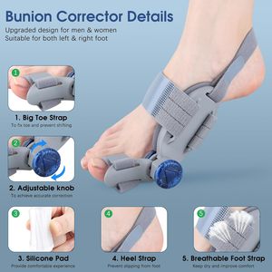 Fijación de juanetes ajustable para alivio del <span class=keywords><strong>dolor</strong></span> de separación del <span class=keywords><strong>dedo</strong></span> gordo del <span class=keywords><strong>pie</strong></span>-Férula ortopédica para juanetes con enderezador para alineación de dedos - Product Image 3