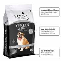 YOUYI Pochette personnalisée pour aliments pour animaux de compagnie, à fond plat, 4 couches, haute capacité, avec fermeture éclair refermable, 5 lb, qualité alimentaire