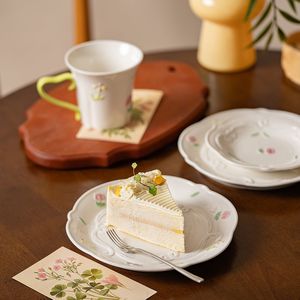 Custom High Quality <b>Stoneware</b> Floral Dishwasher Safe Dinner Plate Bowl Mug Embossed Pattern Nordic White <b>Dinnerware</b> <b>Sets</b> Ceramic - Product Image 3