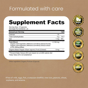 Cápsulas de Extracto de Raíz de Ashwagandha 100% Veganas, 2100mg, Certificadas GMP, Venta al Por Mayor, Marca Privada OEM, Suplemento de Hierbas Adaptógenas - Product Image 6