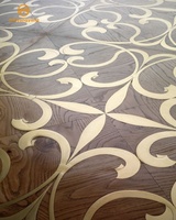 Parquet massif en teck avec incrustations brunes, 4 mm, en bandes de placage sciées, motif mosaïque géométrique, moderne, directement de l'usine