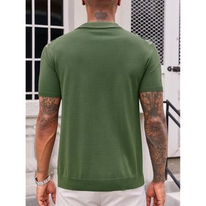 2025 hommes Vintage solide motif tricot pour polos haut Anti-rides Golf bouton pull ton foncé décontracté à manches courtes - Product Image 1