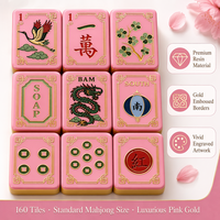 Tuiles de Mahjong américaines en acrylique double couche avec bordure or rose, motif dragon, grue et prune oriental gravé, jeu de table de loisirs, cadeau