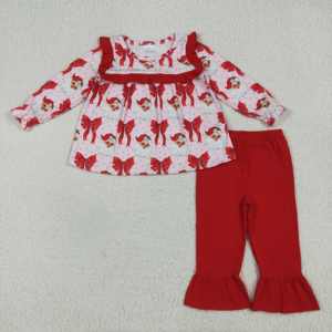 Little Girl Boutique Conjunto de ropa de alta calidad rojo Navidad Santa arcos Otoño Trajes Niños Venta al por mayor Baby Girl ropa de invierno - Product Image 1