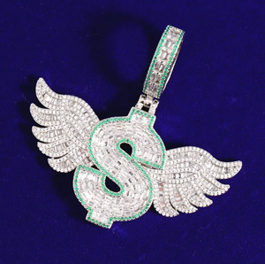 เครื่องประดับฮิปฮอปสำหรับผู้ชายและผู้หญิงจี้ปีกสัญลักษณ์ดอลลาร์น้ำแข็งสีเงิน - Product Image 4