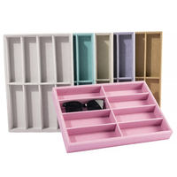 Présentoir à lunettes moderne en velours à 8 compartiments, bleu, beige, rose, organisateur de lunettes empilable, boîte de rangement pour bijoux pour tiroir de placard