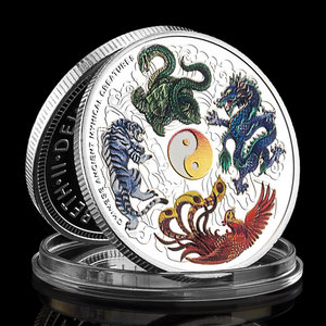 Pièces de monnaie commémoratives personnalisées avec impression de 4 légendaires besties : Dragon bleu, Phénix, Tigre blanc, Tortue noire – Collection de pièces de monnaie - Product Image 3