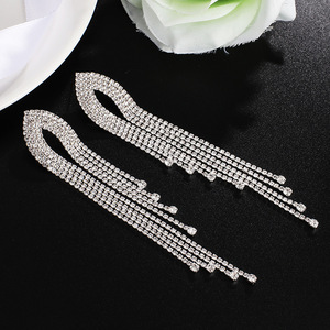 Europe United States New Rhinestone Tassel <b>Long</b> <b>Earrings</b> Simple Multi-Layer Temperament Exaggerated Alloy Antique <b>Silver</b> Plated - Product Image 3