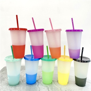 Gobelet réutilisable en plastique PP de 24 oz sans BPA, changeant de couleur, avec logo personnalisé, couvercles et pailles, pour boissons froides - Product Image 1