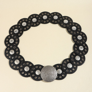Retro Punk Metal hebilla grande redondo remache PU cuero cinturón ancho disco enlace Boho ovalado disco Concho cinturón de cuero para vaquero vaquera - Product Image 1
