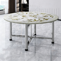Table de salle à manger ronde moderne en acier inoxydable, détachable, 8, 10 ou 15 places, avec motifs colorés, pour jardin, restaurant, terrasse