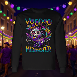 T-shirt a maniche lunghe Mardi Gras Cat Voodoo Meowster per gli amanti dei gatti - Product Image 3