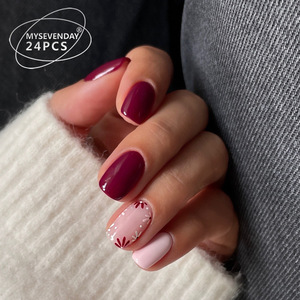 <span class=keywords><strong>Ongles</strong></span> artificiels français élégants, simples et vibrants, <span class=keywords><strong>couleur</strong></span> <span class=keywords><strong>bordeaux</strong></span>, en ABS, à presser, avec colle, pour doigts - Product Image 1