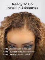 Perruque Lace Front 13x4 sans colle, Cheveux Humains Blond Ombré Ondulé, Raie Latérale, Style Bohème, Pré-coupée et Pré-épilée, Prête à Porter