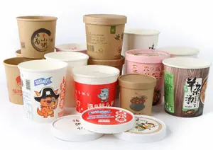 Manufacturer Custom Logo OEM Disposable Brown Packaging With Lid For Noodle Rice Hot Food Salad Soup Black Kraft Paper Bowl