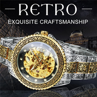 FORSINING 378 Top-Marke Luxus Gold Skelett Mechanische Uhren Edelstahlarmband Herren Automatik Vintage Royal Uhr