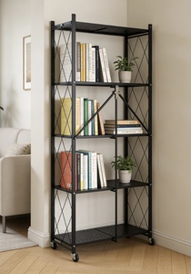 Étagère de rangement sur pied personnalisable en métal noir thermolaqué pour la maison et la <span class=keywords><strong>cuisine</strong></span>, 5 niveaux, pliable - Product Image 2