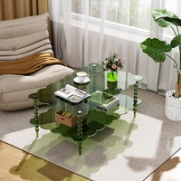 Table basse en acrylique transparente à 2 niveaux avec rangement, design mi-moderne, montage facile, utilisation hôtelière, chariot roulant