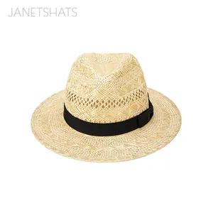 Siyah yay hasır şapka LINGLONG yay yaz ağız düz üst kadınlar OEM Sombrero De veranocolorido Ruban Boater çevresi güneş şapkaları