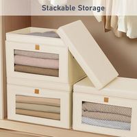 Grand organisateur de placard en tissu avec fenêtre et poignées, boîtes de rangement décoratives pliables pour étagères