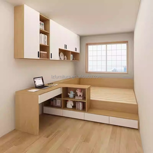 Wholesale Low Priced Wooden Tatami Bedroom Furniture Durable Wooden <b>Storage</b> <b>Bed</b> Sets <b>With</b> Desk & Wardrobe for Apartments & Dorms - Product Image 4