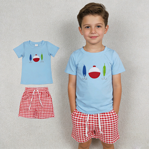 ชุดเสื้อยืดและกางเกงขาสั้นผ้าฝ้ายผสมสแปนเด็กซ์ลายปราสาททรายสำหรับเด็กผู้ชาย RTS Boutique Casual ฤดูใบไม้ผลิ/ฤดูใบไม้ร่วง  ชุด 2 ชิ้น สำหรับพี่น้อง - Product Image 1