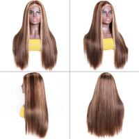 Penjual Rambut Virgin Brazil ZSF dengan Kutikula Tertata Rapi, Sudah Dipluk, Highlight 4/27 #   Wig Rambut Asli Warna Piano dengan Lace Front Transparan