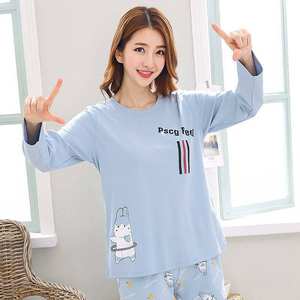 Ensemble pyjama en coton épais pour femme, vêtements de nuit, saison automne hiver, épais, à motifs de dessins animés, 10 pièces - Product Image 5