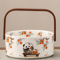 Corbeille à fruits en céramique chinoise à motif végétal, style décontracté, luxe léger, créative, avec poignée, grande assiette à fruits, haute valeur esthétique